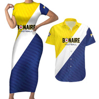 Custom Football Bonaire Couples Matching Short Sleeve Bodycon Dress and Hawaiian Shirt Boneiru Caribbean Warriors - Wonder Print Shop