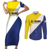 Custom Football Bonaire Couples Matching Short Sleeve Bodycon Dress and Long Sleeve Button Shirt Boneiru Caribbean Warriors - Wonder Print Shop