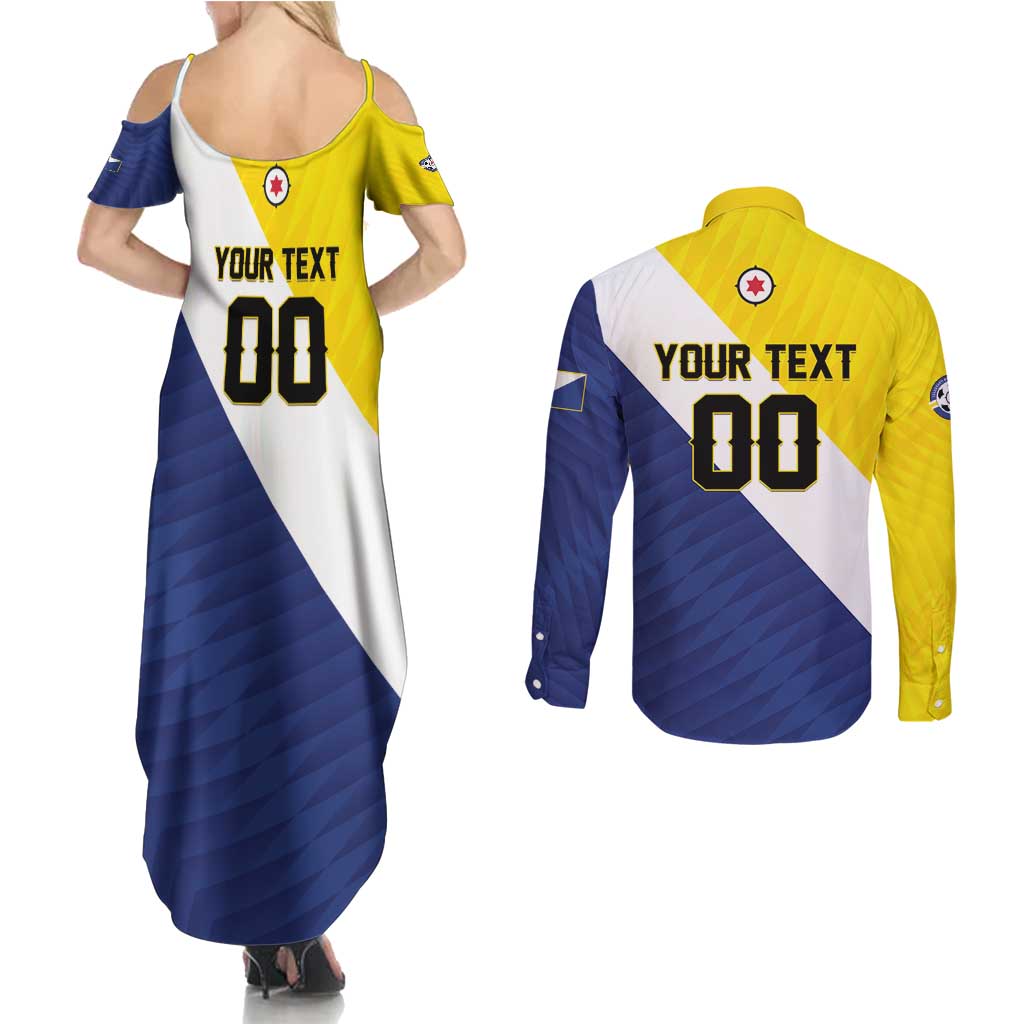 Custom Football Bonaire Couples Matching Summer Maxi Dress and Long Sleeve Button Shirt Boneiru Caribbean Warriors - Wonder Print Shop