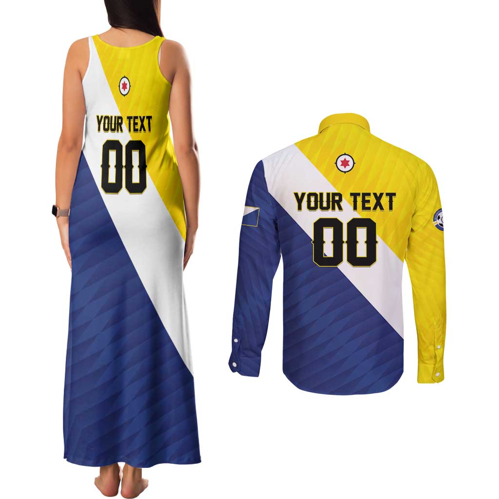 Custom Football Bonaire Couples Matching Tank Maxi Dress and Long Sleeve Button Shirt Boneiru Caribbean Warriors - Wonder Print Shop