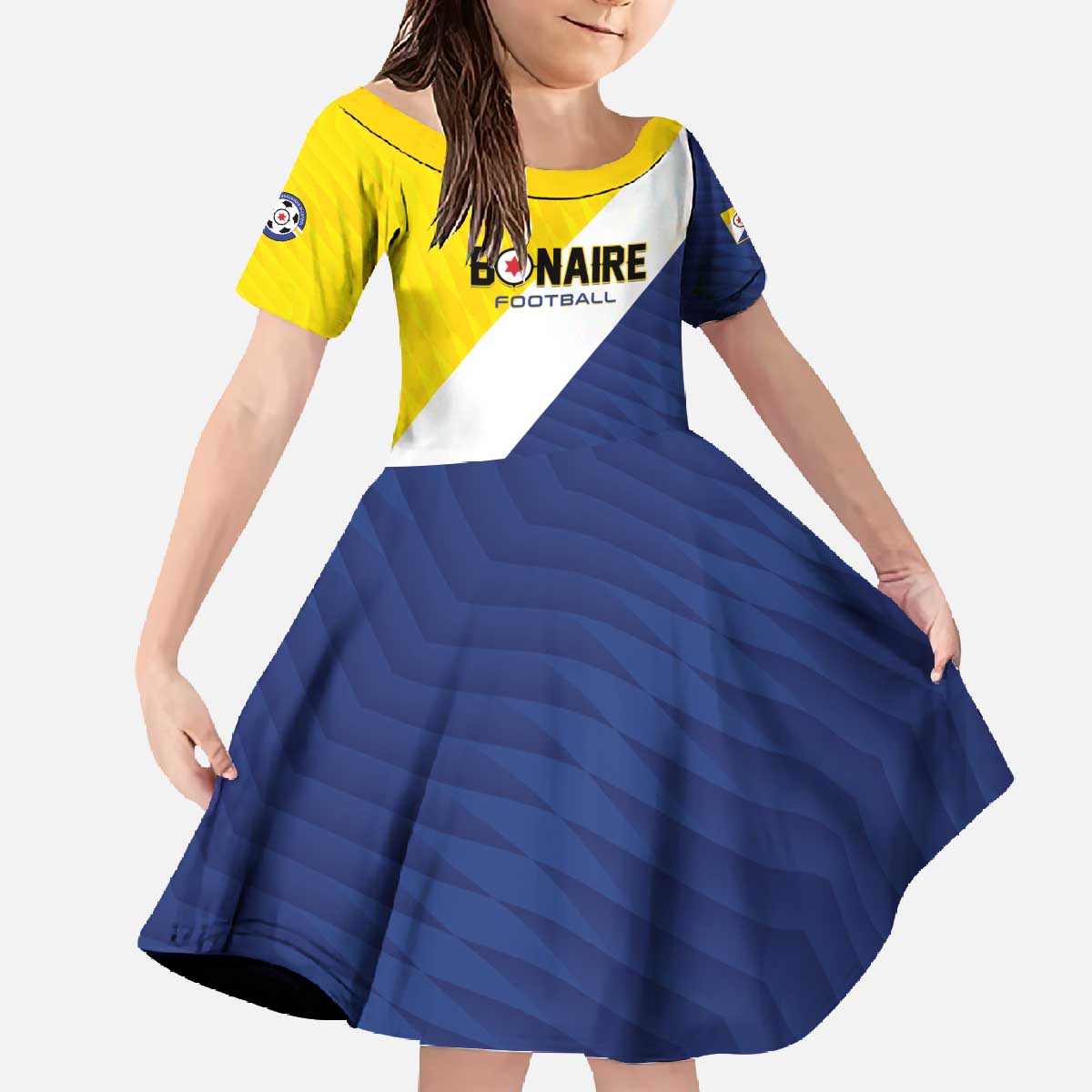 Custom Football Bonaire Family Matching Off The Shoulder Long Sleeve Dress and Hawaiian Shirt Boneiru Caribbean Warriors - Wonder Print Shop