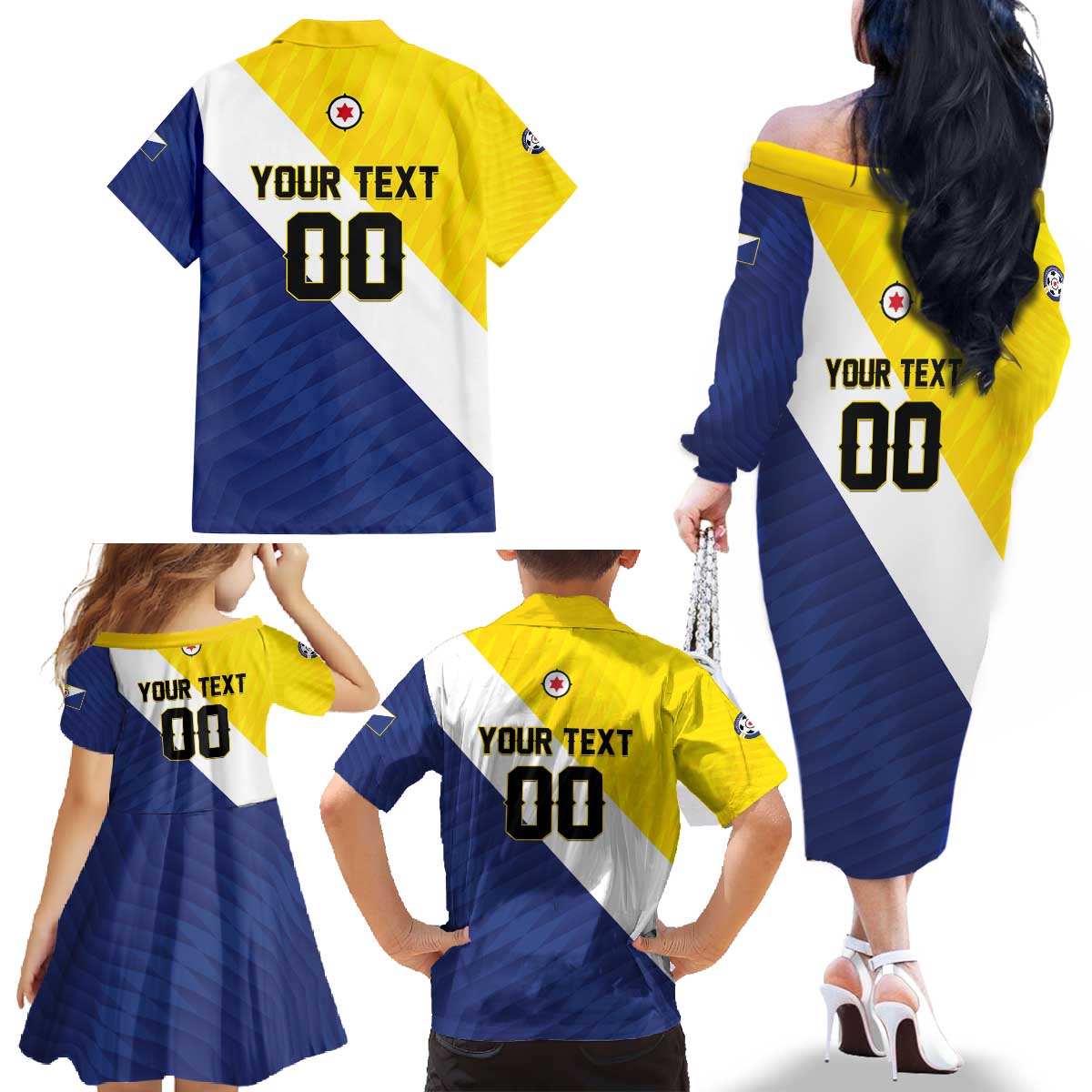 Custom Football Bonaire Family Matching Off The Shoulder Long Sleeve Dress and Hawaiian Shirt Boneiru Caribbean Warriors - Wonder Print Shop