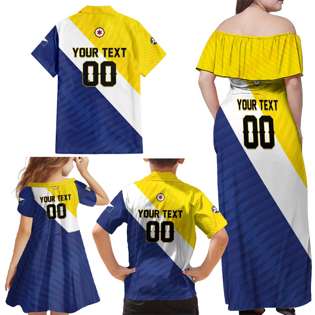 Custom Football Bonaire Family Matching Off Shoulder Maxi Dress and Hawaiian Shirt Boneiru Caribbean Warriors - Wonder Print Shop