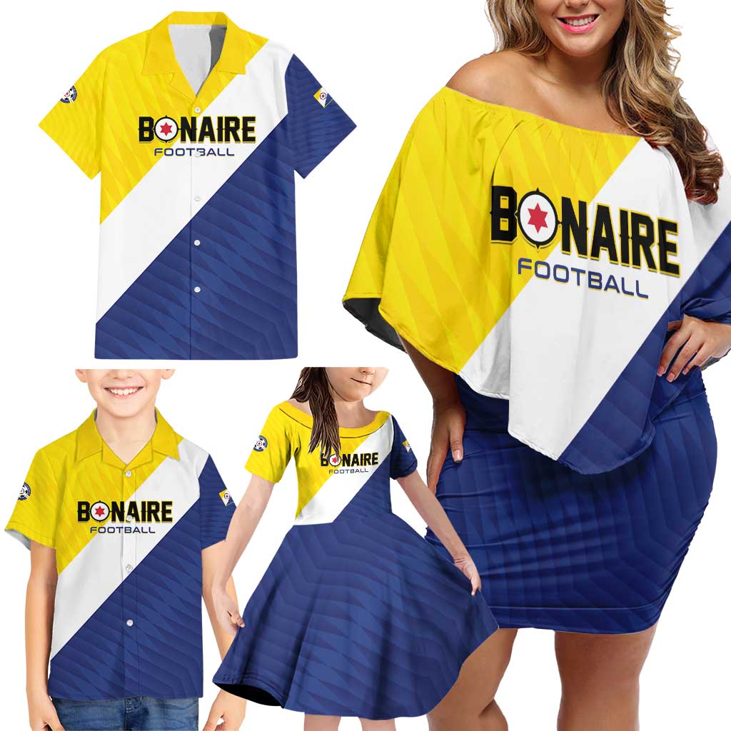 Custom Football Bonaire Family Matching Off Shoulder Short Dress and Hawaiian Shirt Boneiru Caribbean Warriors - Wonder Print Shop