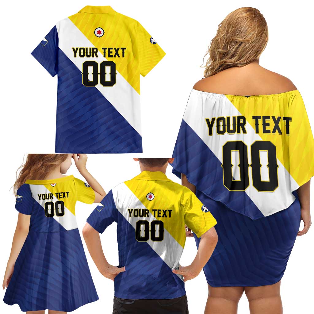 Custom Football Bonaire Family Matching Off Shoulder Short Dress and Hawaiian Shirt Boneiru Caribbean Warriors - Wonder Print Shop