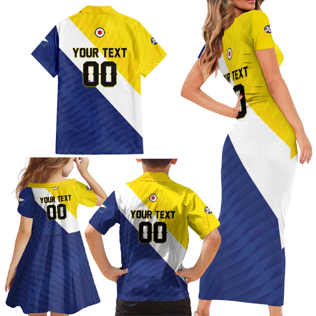 Custom Football Bonaire Family Matching Short Sleeve Bodycon Dress and Hawaiian Shirt Boneiru Caribbean Warriors - Wonder Print Shop