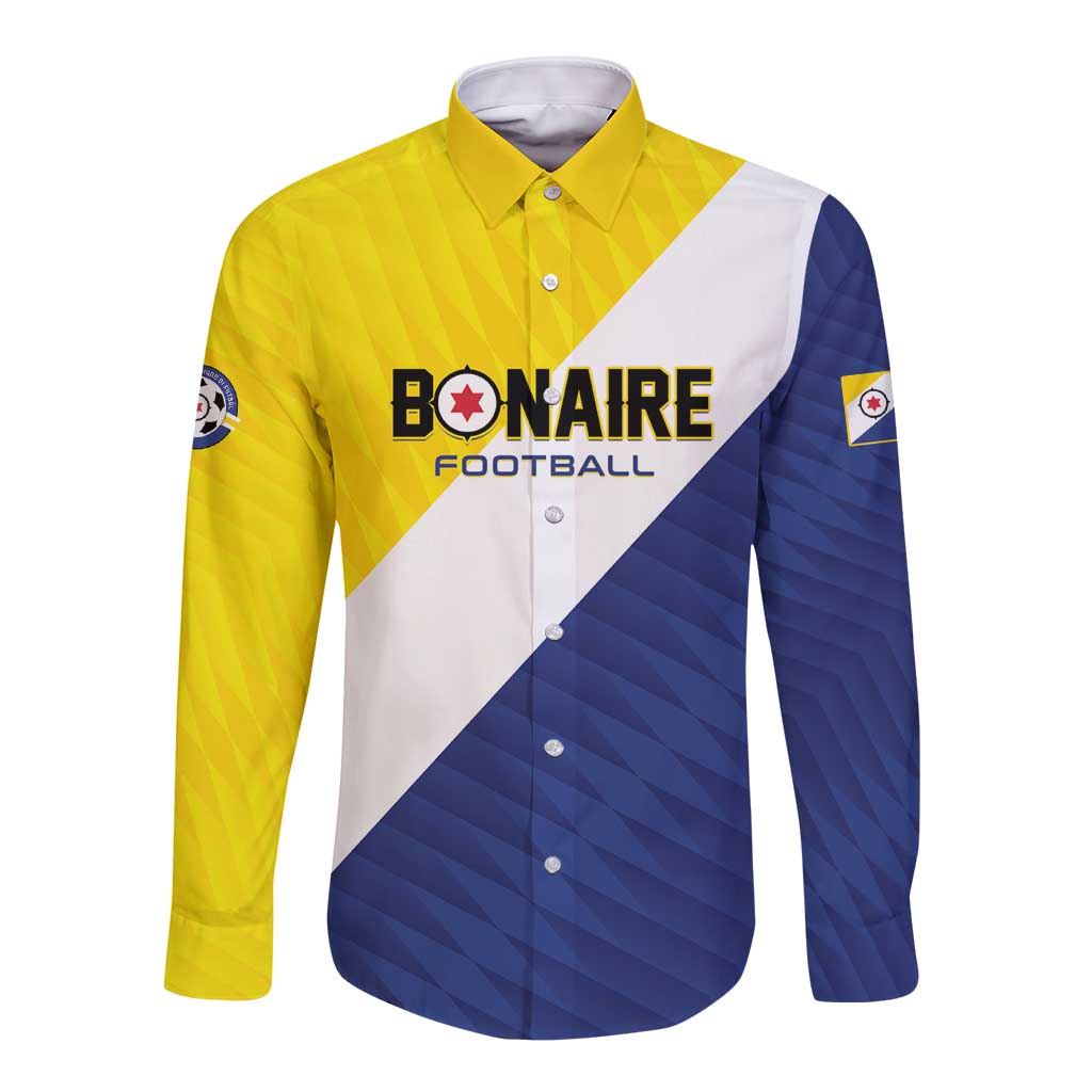 Custom Football Bonaire Long Sleeve Button Shirt Boneiru Caribbean Warriors - Wonder Print Shop