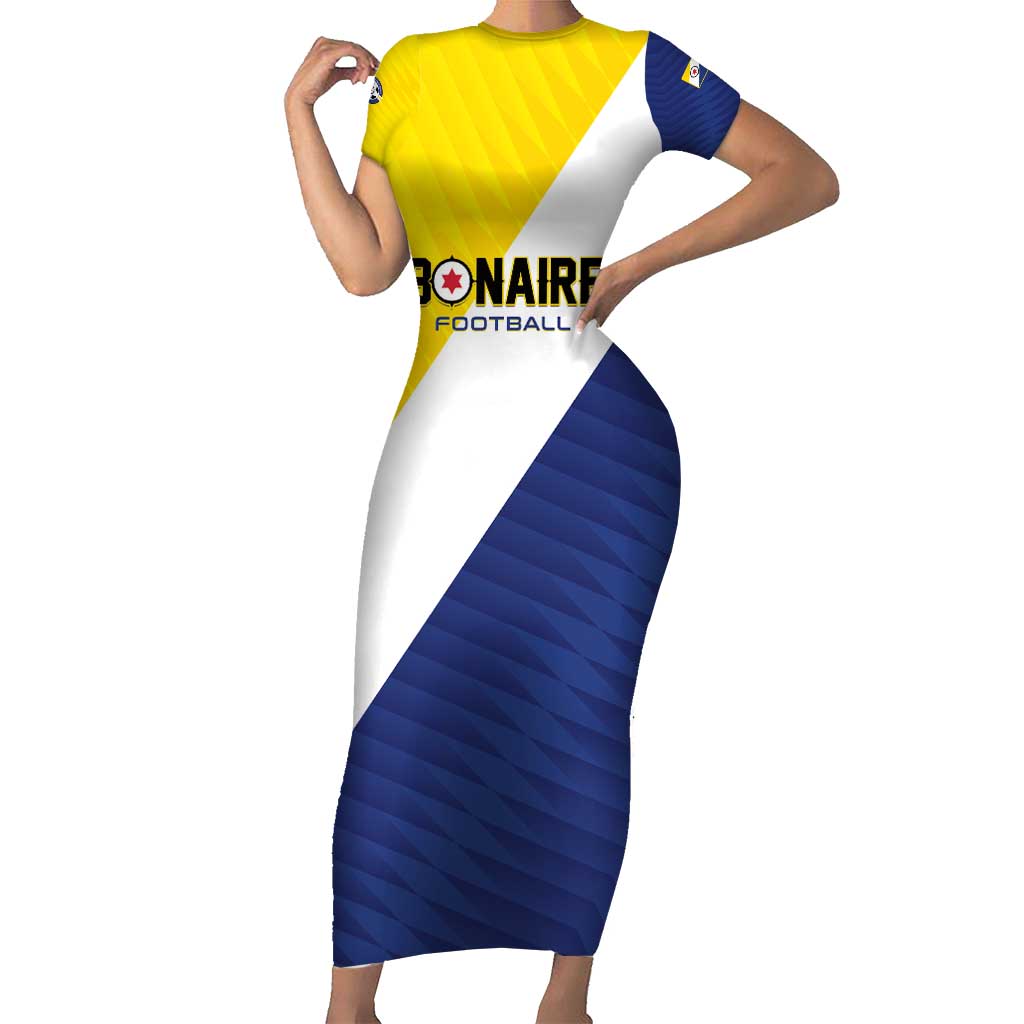 Custom Football Bonaire Short Sleeve Bodycon Dress Boneiru Caribbean Warriors - Wonder Print Shop