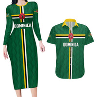 Custom Football Dominica Couples Matching Long Sleeve Bodycon Dress and Hawaiian Shirt Los Pericos Go Champions - Wonder Print Shop