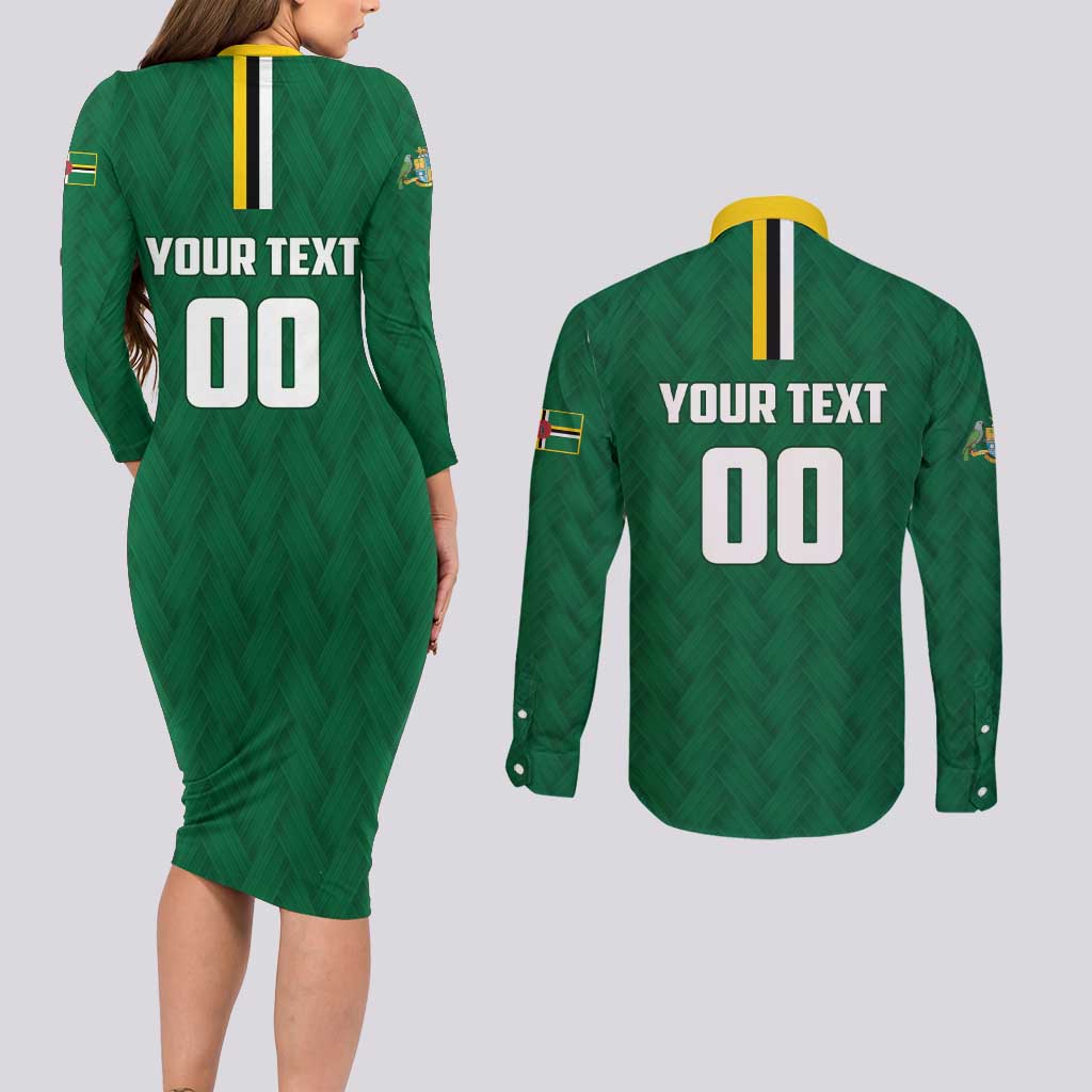 Custom Football Dominica Couples Matching Long Sleeve Bodycon Dress and Long Sleeve Button Shirt Los Pericos Go Champions - Wonder Print Shop