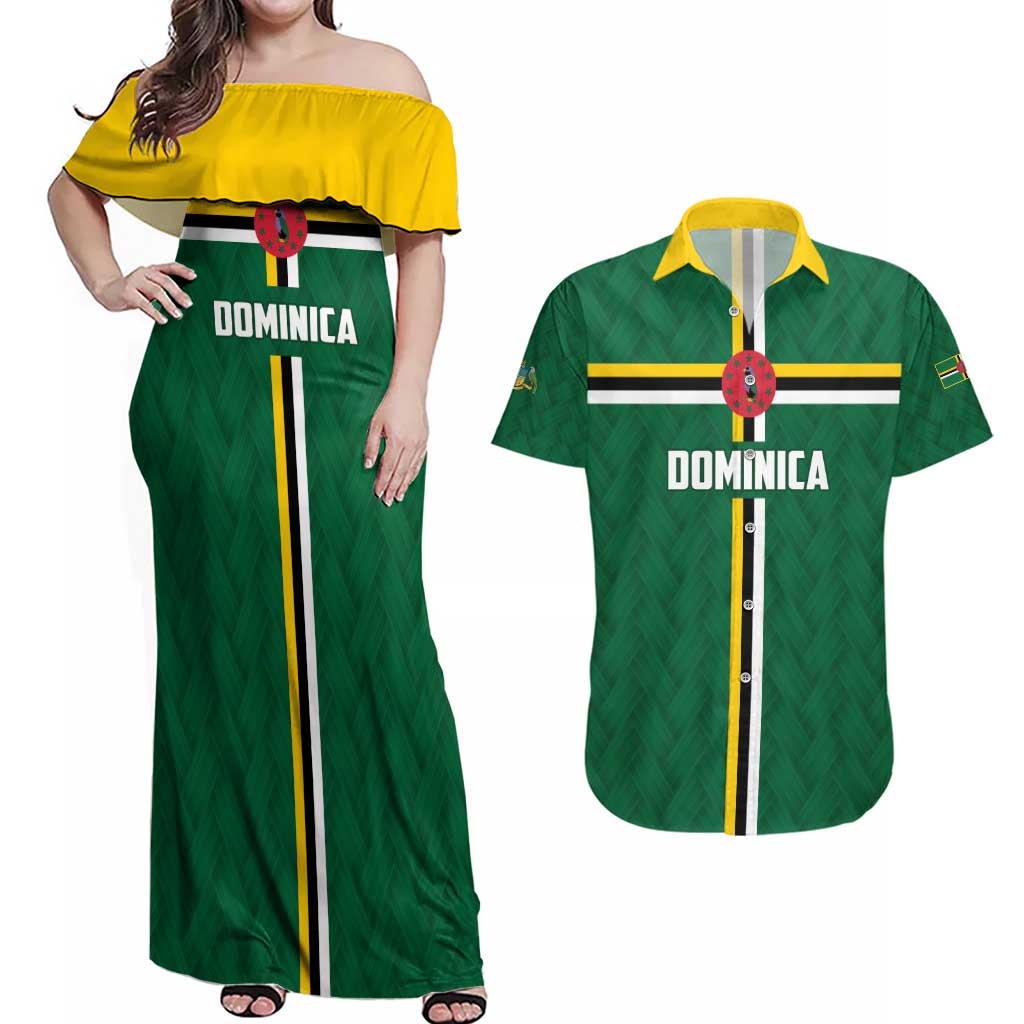 Custom Football Dominica Couples Matching Off Shoulder Maxi Dress and Hawaiian Shirt Los Pericos Go Champions - Wonder Print Shop