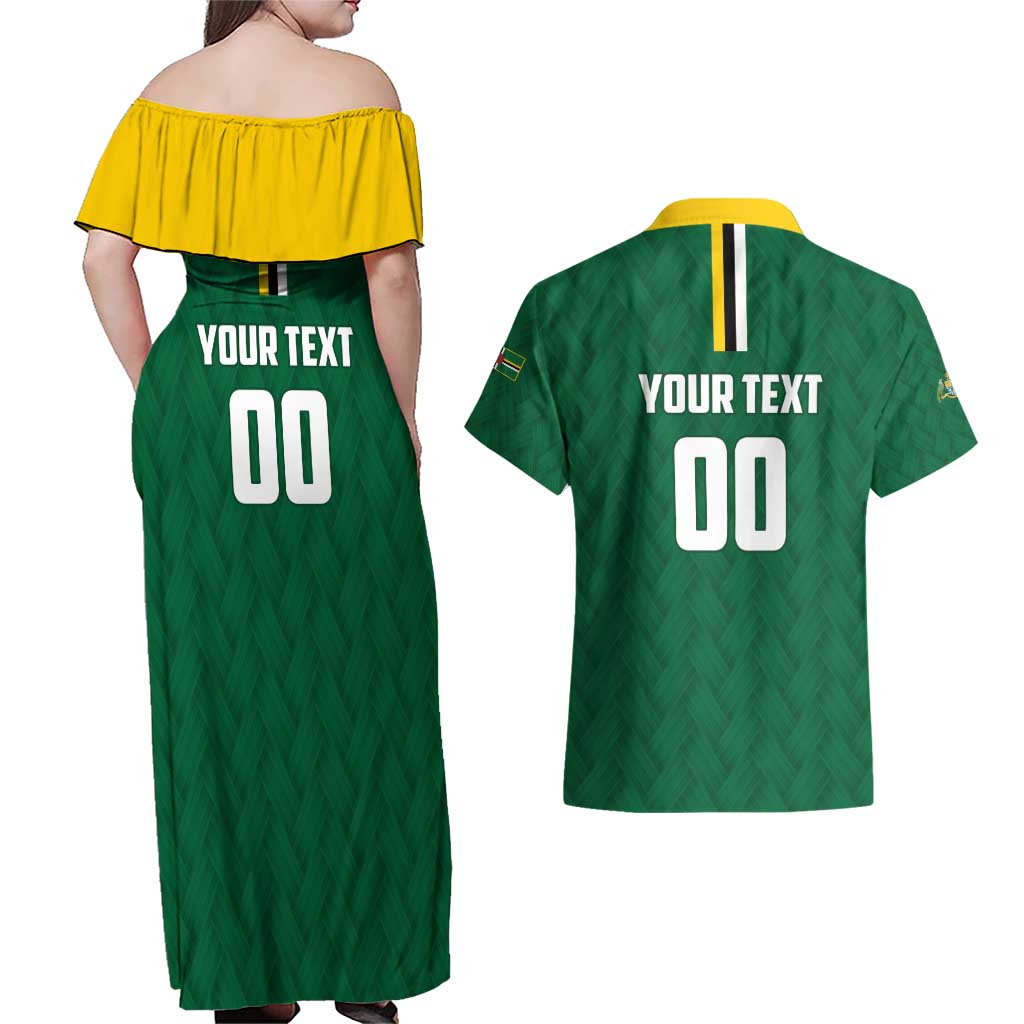 Custom Football Dominica Couples Matching Off Shoulder Maxi Dress and Hawaiian Shirt Los Pericos Go Champions - Wonder Print Shop