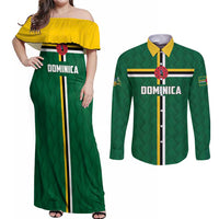 Custom Football Dominica Couples Matching Off Shoulder Maxi Dress and Long Sleeve Button Shirt Los Pericos Go Champions - Wonder Print Shop