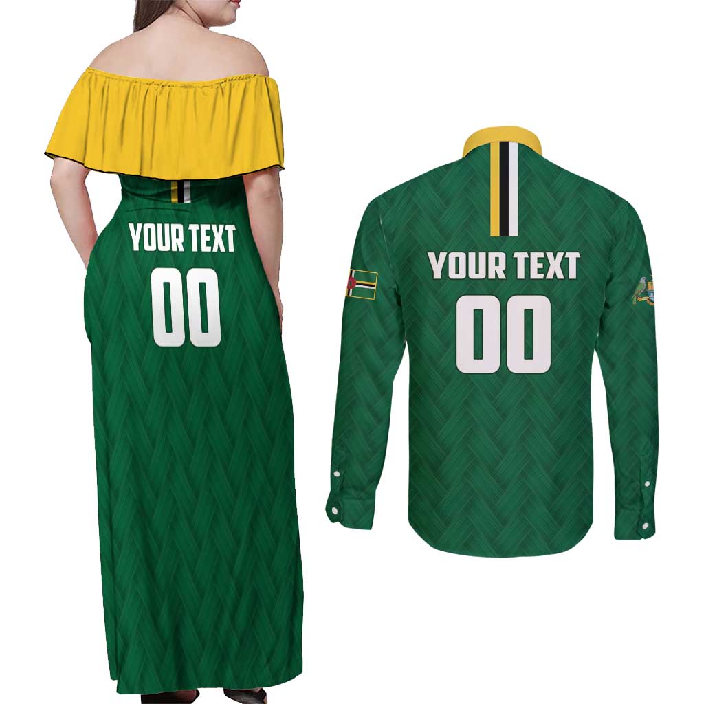 Custom Football Dominica Couples Matching Off Shoulder Maxi Dress and Long Sleeve Button Shirt Los Pericos Go Champions - Wonder Print Shop