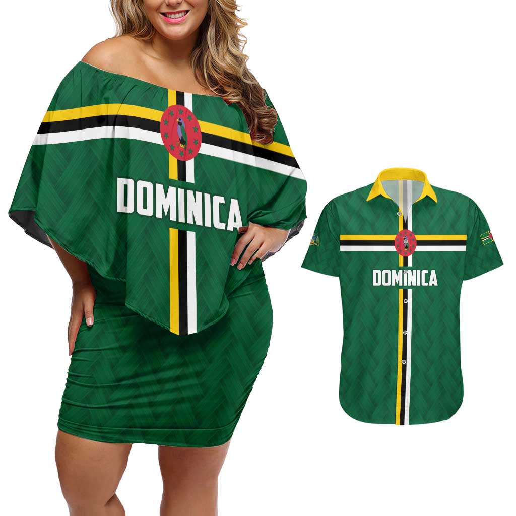 Custom Football Dominica Couples Matching Off Shoulder Short Dress and Hawaiian Shirt Los Pericos Go Champions - Wonder Print Shop