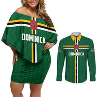Custom Football Dominica Couples Matching Off Shoulder Short Dress and Long Sleeve Button Shirt Los Pericos Go Champions - Wonder Print Shop