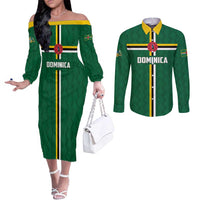 Custom Football Dominica Couples Matching Off The Shoulder Long Sleeve Dress and Long Sleeve Button Shirt Los Pericos Go Champions - Wonder Print Shop