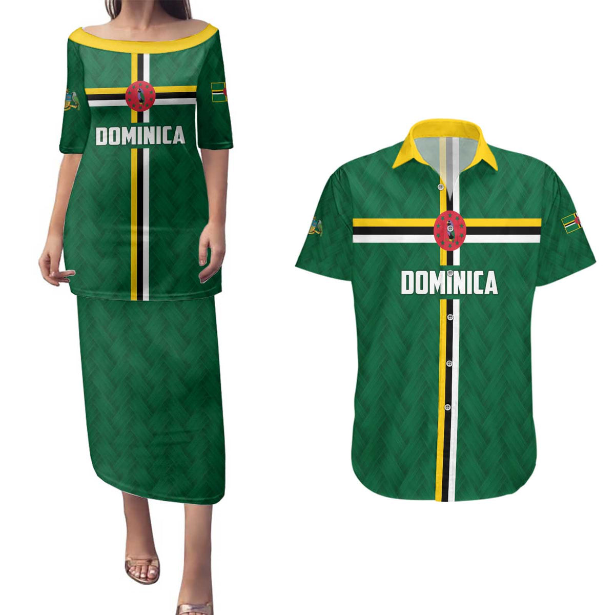 Custom Football Dominica Couples Matching Puletasi and Hawaiian Shirt Los Pericos Go Champions - Wonder Print Shop