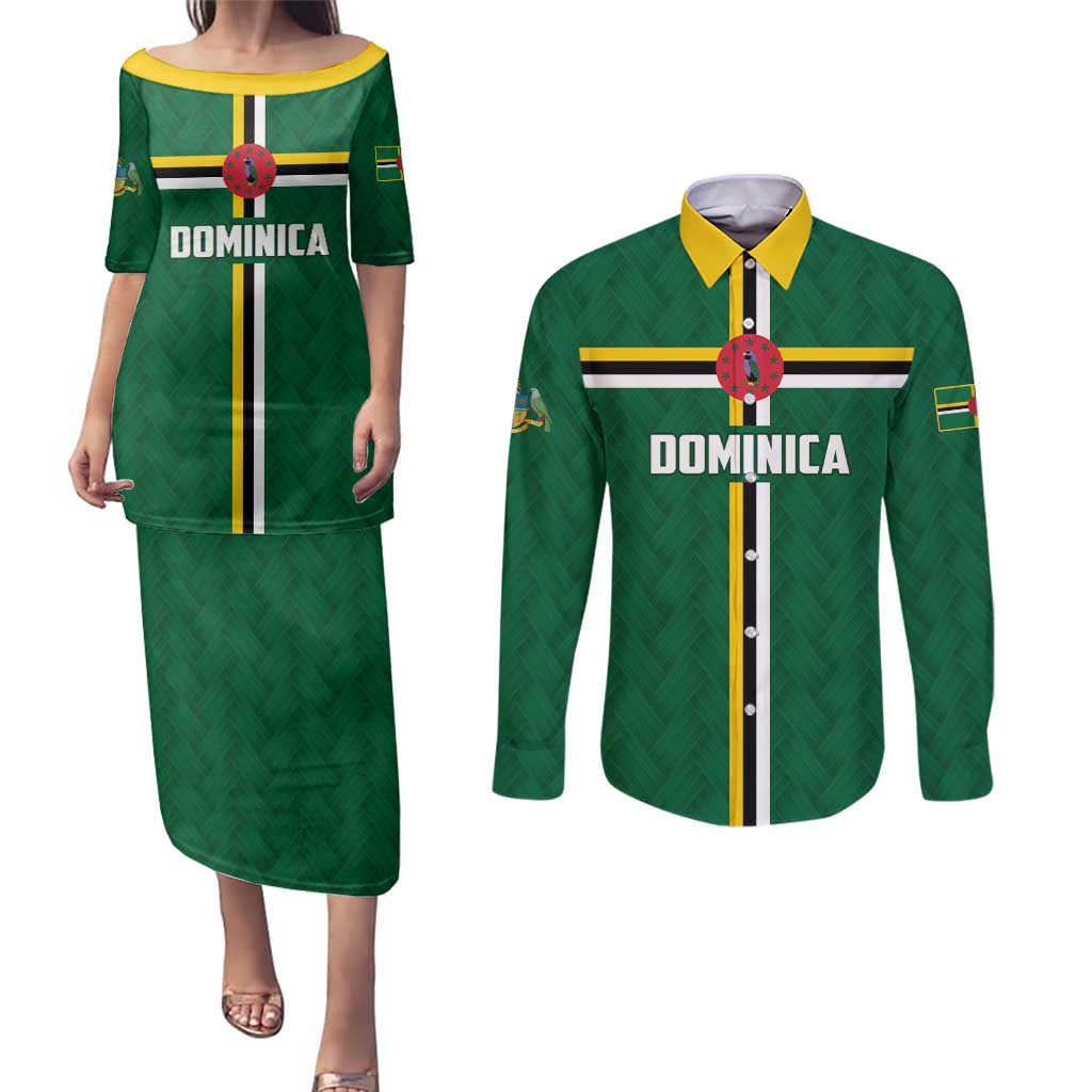Custom Football Dominica Couples Matching Puletasi and Long Sleeve Button Shirt Los Pericos Go Champions - Wonder Print Shop