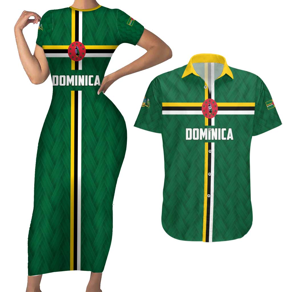 Custom Football Dominica Couples Matching Short Sleeve Bodycon Dress and Hawaiian Shirt Los Pericos Go Champions - Wonder Print Shop