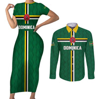 Custom Football Dominica Couples Matching Short Sleeve Bodycon Dress and Long Sleeve Button Shirt Los Pericos Go Champions - Wonder Print Shop