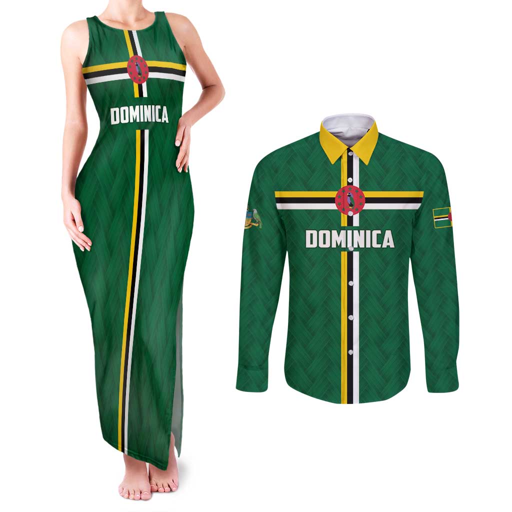 Custom Football Dominica Couples Matching Tank Maxi Dress and Long Sleeve Button Shirt Los Pericos Go Champions - Wonder Print Shop