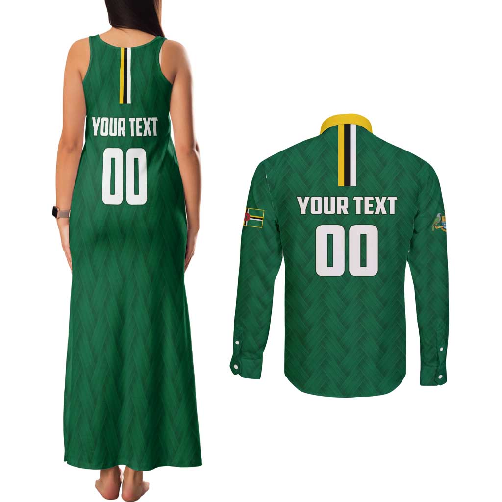 Custom Football Dominica Couples Matching Tank Maxi Dress and Long Sleeve Button Shirt Los Pericos Go Champions - Wonder Print Shop