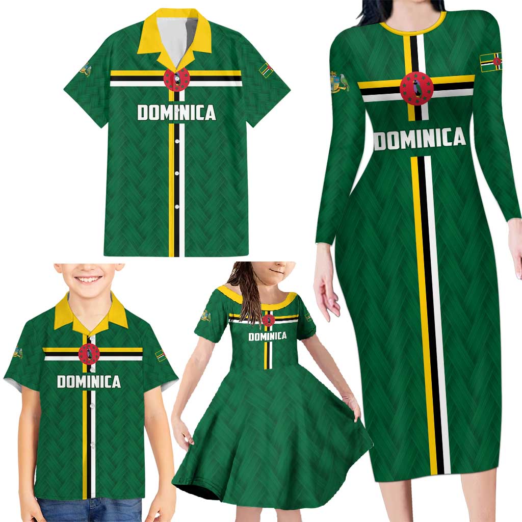 Custom Football Dominica Family Matching Long Sleeve Bodycon Dress and Hawaiian Shirt Los Pericos Go Champions - Wonder Print Shop