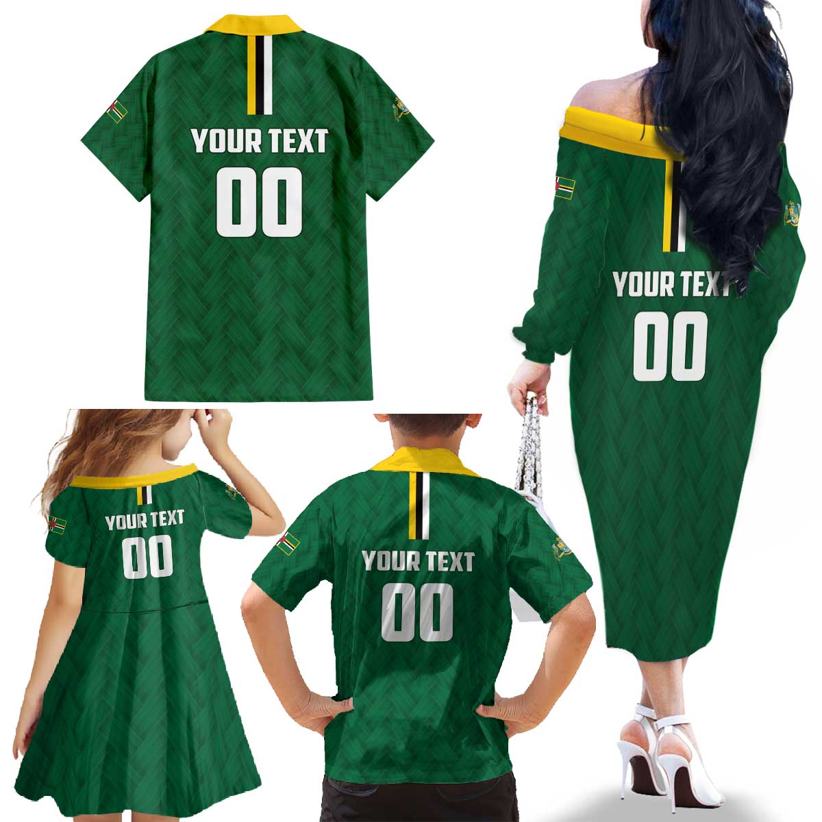 Custom Football Dominica Family Matching Off The Shoulder Long Sleeve Dress and Hawaiian Shirt Los Pericos Go Champions - Wonder Print Shop