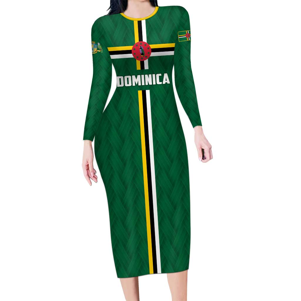 Custom Football Dominica Long Sleeve Bodycon Dress Los Pericos Go Champions - Wonder Print Shop