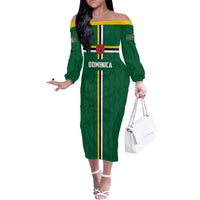 Custom Football Dominica Off The Shoulder Long Sleeve Dress Los Pericos Go Champions - Wonder Print Shop