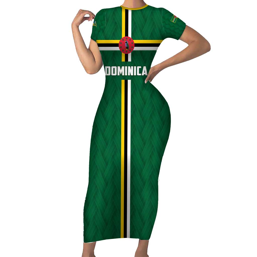 Custom Football Dominica Short Sleeve Bodycon Dress Los Pericos Go Champions - Wonder Print Shop