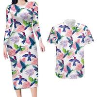 Hummingbirds Colorful Couples Matching Long Sleeve Bodycon Dress and Hawaiian Shirt Unique Stylized - Wonder Print Shop