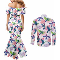 Hummingbirds Colorful Couples Matching Mermaid Dress and Long Sleeve Button Shirt Unique Stylized - Wonder Print Shop