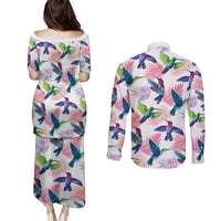 Hummingbirds Colorful Couples Matching Puletasi and Long Sleeve Button Shirt Unique Stylized - Wonder Print Shop