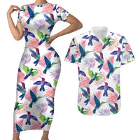 Hummingbirds Colorful Couples Matching Short Sleeve Bodycon Dress and Hawaiian Shirt Unique Stylized - Wonder Print Shop