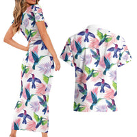 Hummingbirds Colorful Couples Matching Short Sleeve Bodycon Dress and Hawaiian Shirt Unique Stylized - Wonder Print Shop