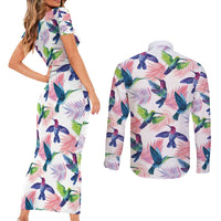 Hummingbirds Colorful Couples Matching Short Sleeve Bodycon Dress and Long Sleeve Button Shirt Unique Stylized - Wonder Print Shop