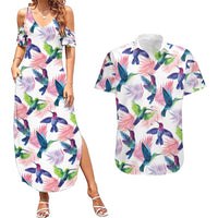 Hummingbirds Colorful Couples Matching Summer Maxi Dress and Hawaiian Shirt Unique Stylized - Wonder Print Shop