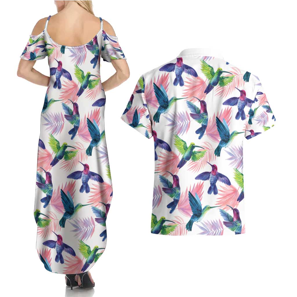 Hummingbirds Colorful Couples Matching Summer Maxi Dress and Hawaiian Shirt Unique Stylized - Wonder Print Shop