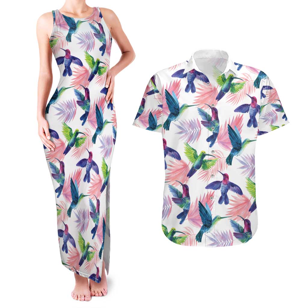 Hummingbirds Colorful Couples Matching Tank Maxi Dress and Hawaiian Shirt Unique Stylized - Wonder Print Shop