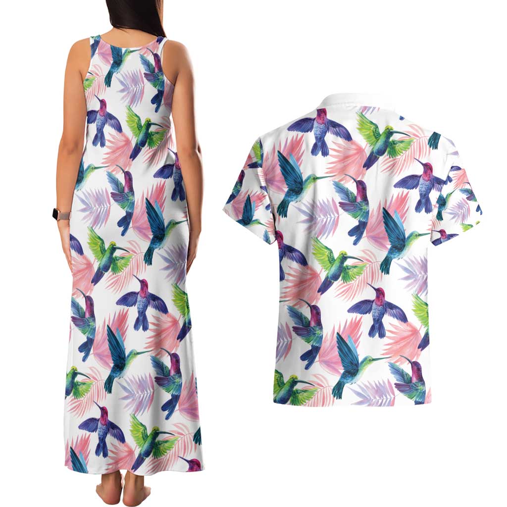 Hummingbirds Colorful Couples Matching Tank Maxi Dress and Hawaiian Shirt Unique Stylized - Wonder Print Shop