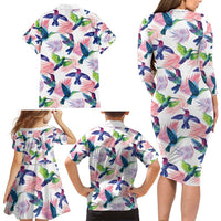 Hummingbirds Colorful Family Matching Long Sleeve Bodycon Dress and Hawaiian Shirt Unique Stylized - Wonder Print Shop