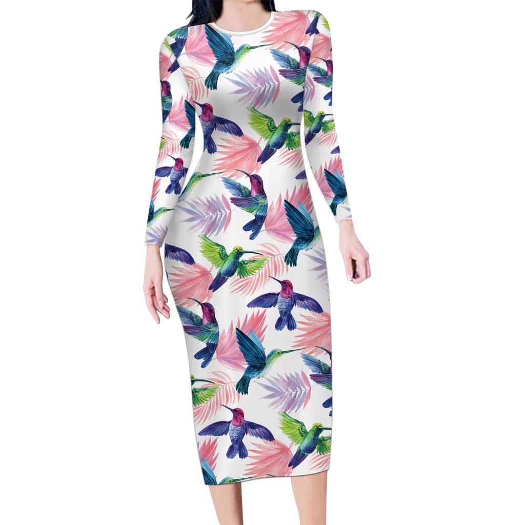 Hummingbirds Colorful Family Matching Long Sleeve Bodycon Dress and Hawaiian Shirt Unique Stylized - Wonder Print Shop