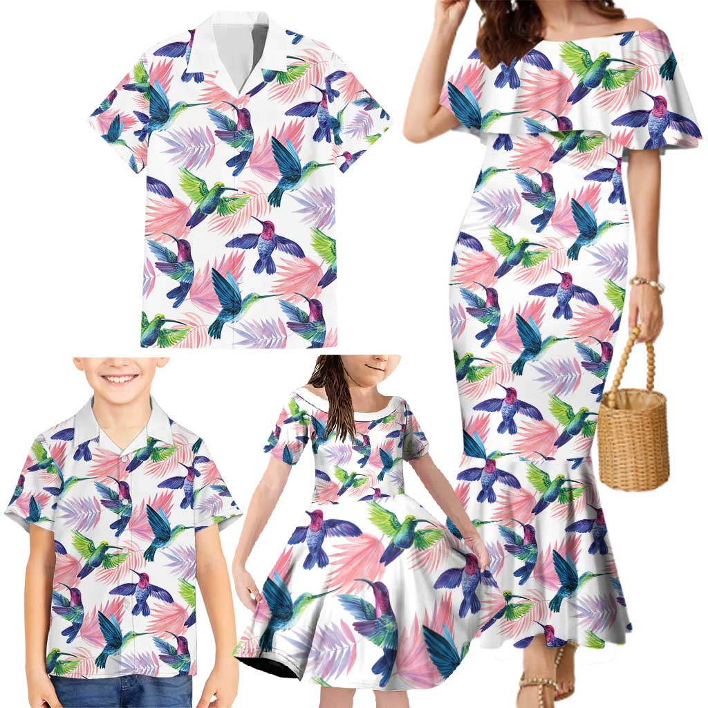 Hummingbirds Colorful Family Matching Mermaid Dress and Hawaiian Shirt Unique Stylized - Wonder Print Shop