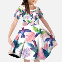 Hummingbirds Colorful Family Matching Off The Shoulder Long Sleeve Dress and Hawaiian Shirt Unique Stylized - Wonder Print Shop