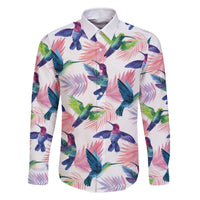 Hummingbirds Colorful Family Matching Off The Shoulder Long Sleeve Dress and Hawaiian Shirt Unique Stylized - Wonder Print Shop