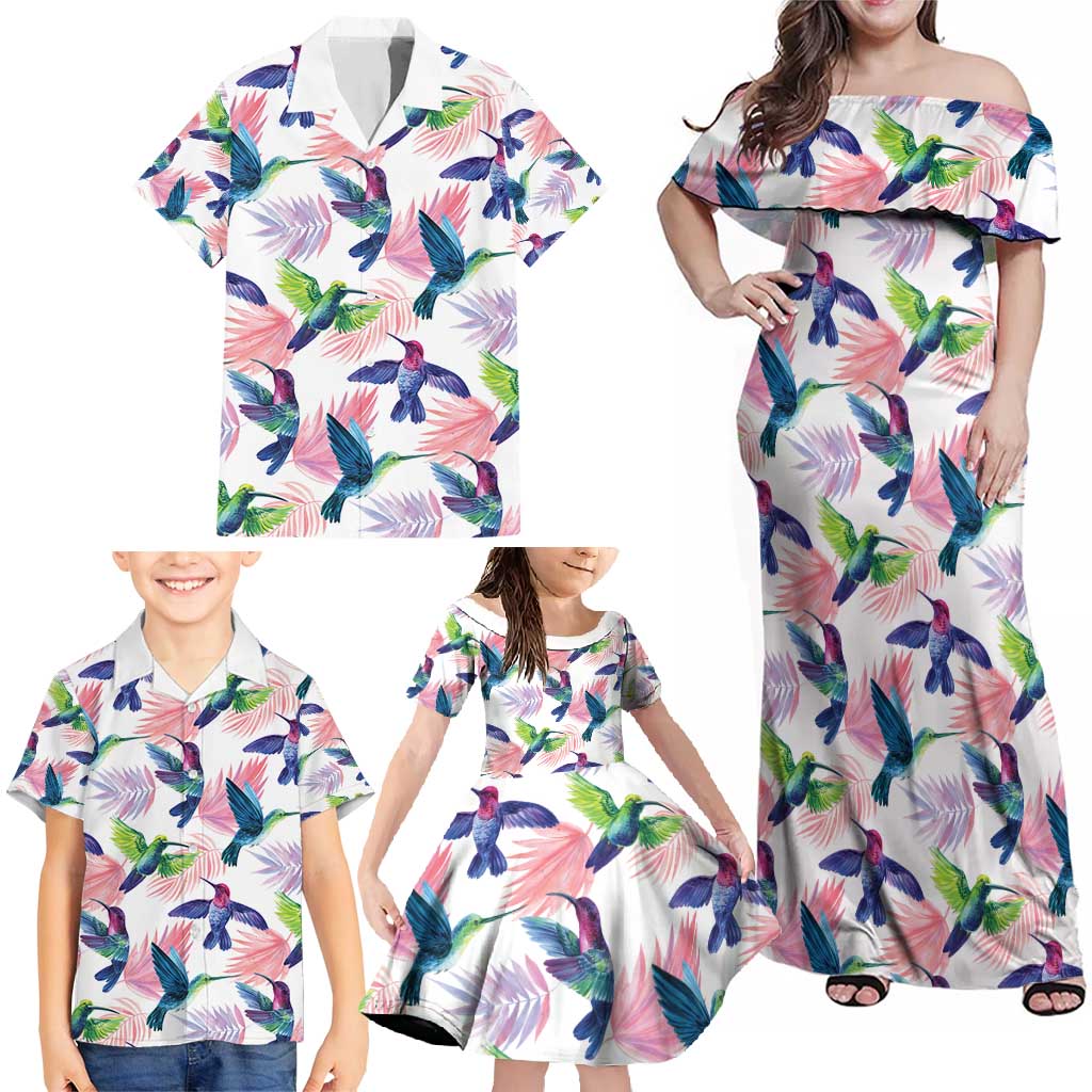 Hummingbirds Colorful Family Matching Off Shoulder Maxi Dress and Hawaiian Shirt Unique Stylized - Wonder Print Shop