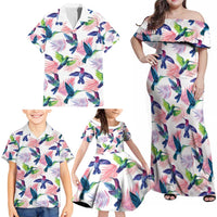 Hummingbirds Colorful Family Matching Off Shoulder Maxi Dress and Hawaiian Shirt Unique Stylized - Wonder Print Shop