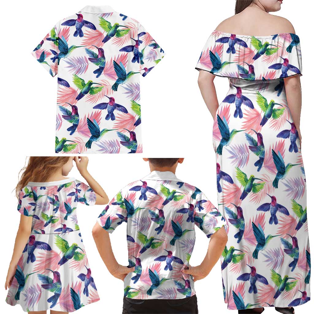 Hummingbirds Colorful Family Matching Off Shoulder Maxi Dress and Hawaiian Shirt Unique Stylized - Wonder Print Shop